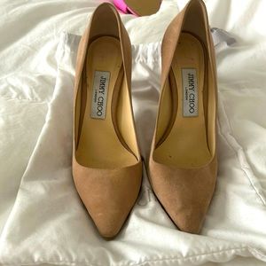 Jimmy Choo Nude/light pink (Ballet pink) suede Romy 100 pump. Size 37/7